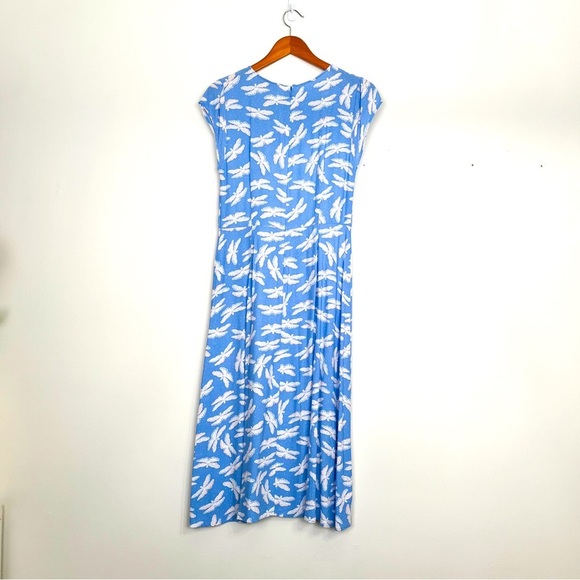 LOFT Butterfly Flutter Sleeve Midi Dress Sz 4 Blue/White Fluid Front‎ Slit - Picture 5 of 8